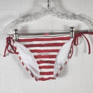 Xhilaration Red and White Stripe Nylon Span String Bikini Swim Bottom Size M